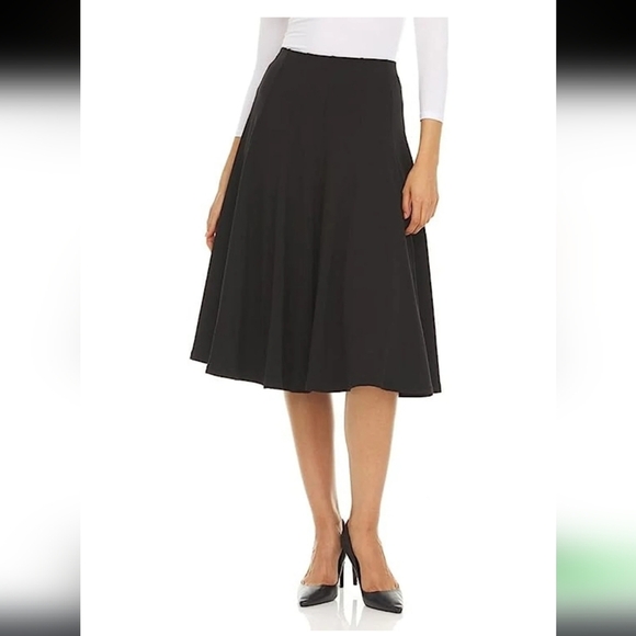 Kikiriki Black Elegant Black Midi A-Line Lola Skirt Pleats Full Skirt High Waist - Picture 1 of 8